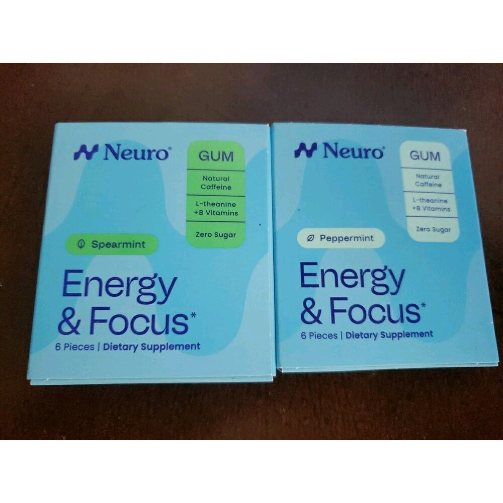 Neuro Gum Energy Focus Lot Of 2 12pc. L-Theanine Natural Caffeine Zero Sugar New